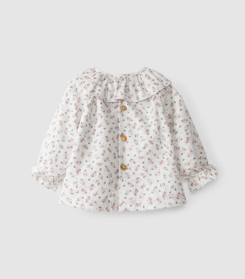 Blusa flanela de flores c/ gola de folho